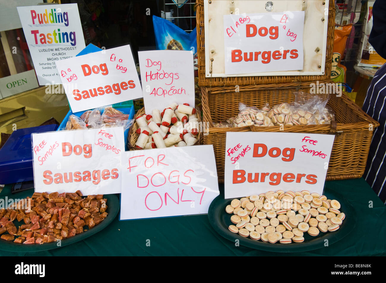 Pet shop selling dog treats during Ludlow Food Festival Shropshire England UK Stock Photo
