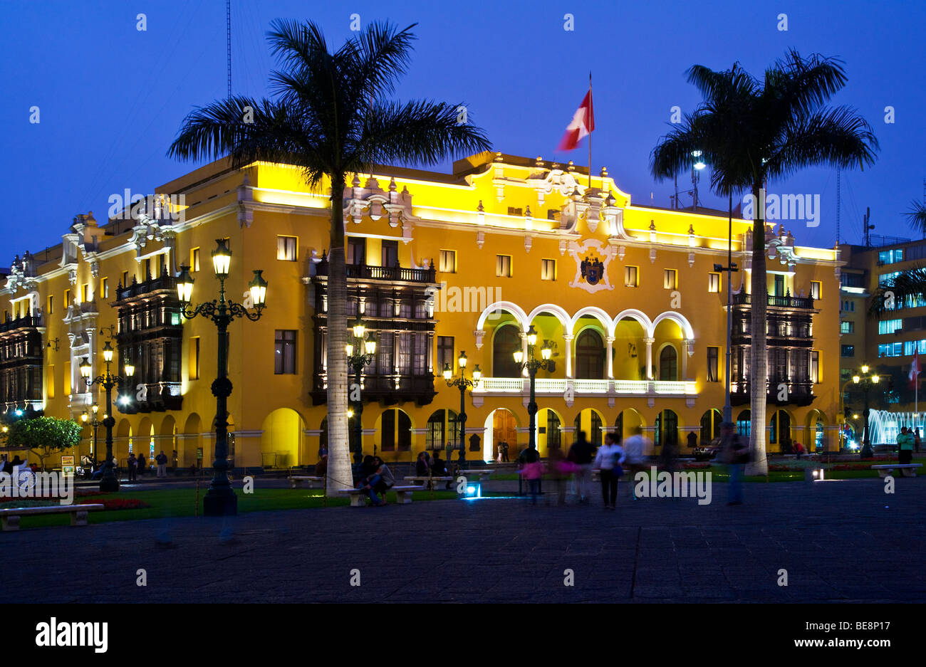 Municipal Palace in Plaza Mayor, formerly Plaza de Armas, in downtown Lima,capital of Peru Stock Photo
