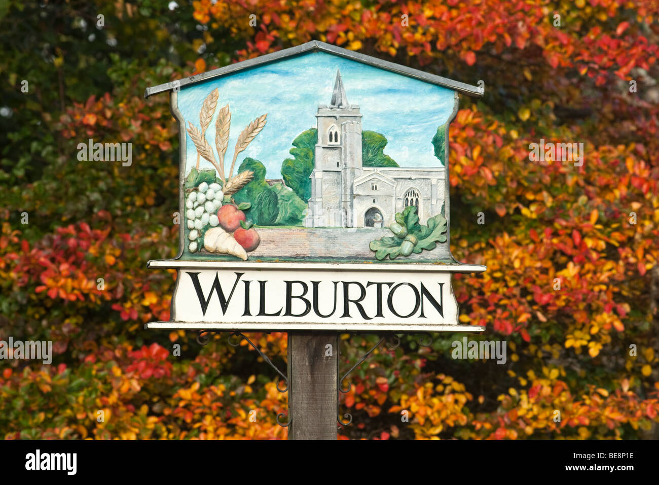 Village sign, Wilburton, Cambridgeshire Stock Photo Alamy