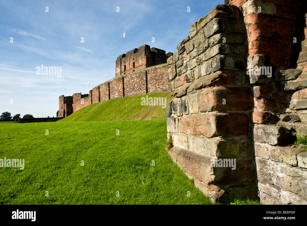 Looking along the wall of Carlisle Castle, Medieval Fortress, Cumbria, England, UK Stock Photo