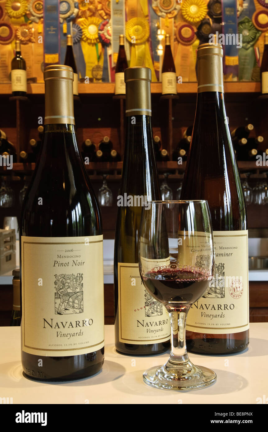 Wines from Navarro winery in northern California near Mendocino Stock Photo