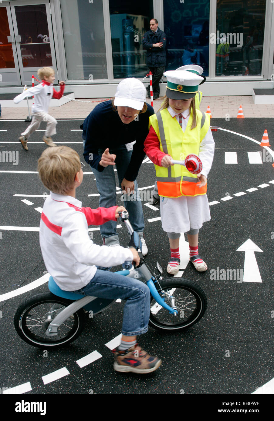 Children learning traffic rules at the 63th IAA International Motor Show Frankfurt/Germany Stock Photo