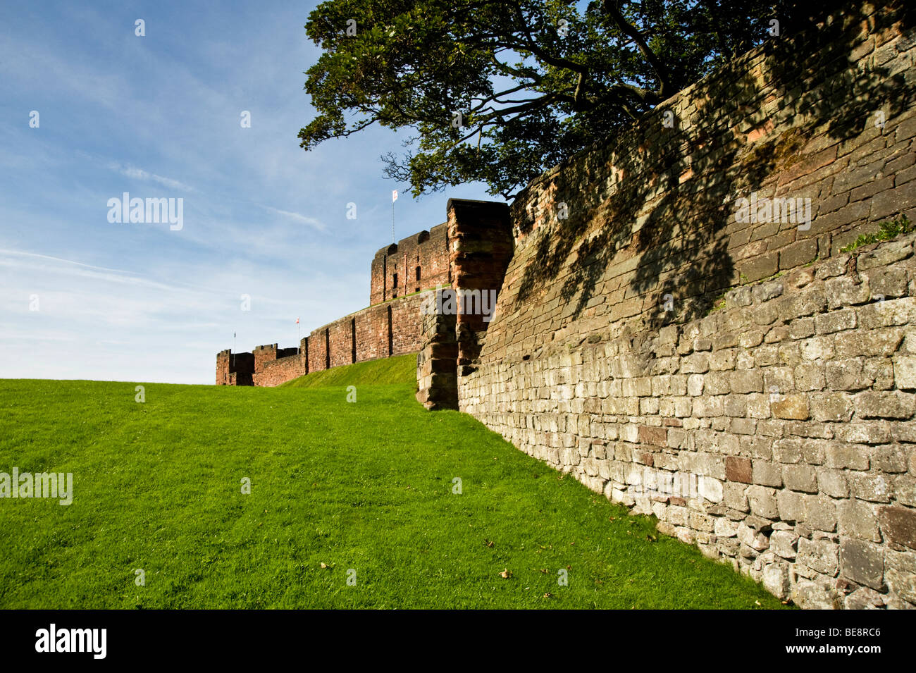 Lookig along the wall of Carlisle Castle, Medieval Fortress, Cumbria, England, UK Stock Photo