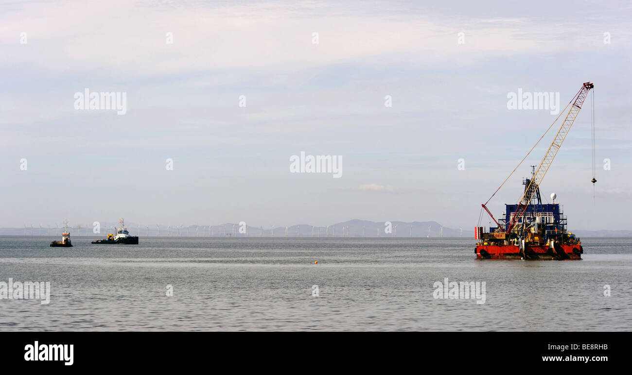 Construction of E on's Robin Rigg offshore windfarm in the Solway Firth ...