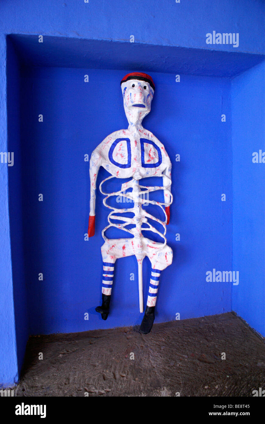 Papier mache skeleton at the Museo Frida Kahlo, also known as the Casa Azul, or Blue house, Coyoacan, Mexico City Stock Photo