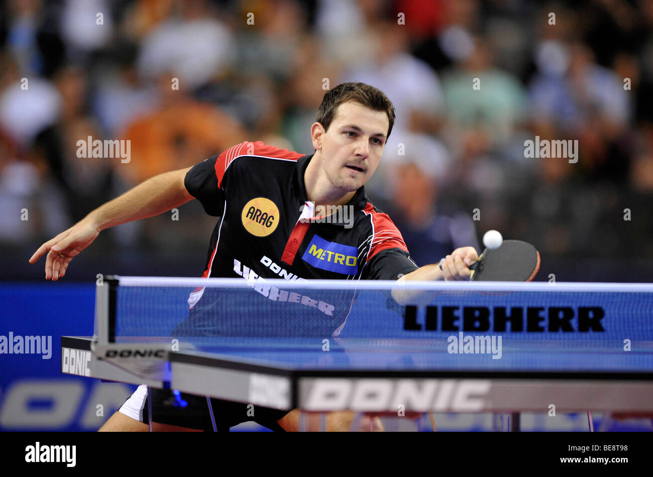 Multiple European champion in singles, doubles and team Timo Boll, Germany, table tennis EM 2009, Porsche-Arena, Stuttgart, Bad Stock Photo