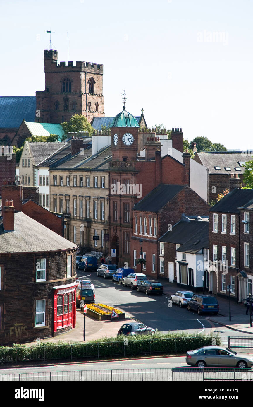 England's most northern city, Carlisle, looking down Castle Street with the Cathedral on skyline. Stock Photo