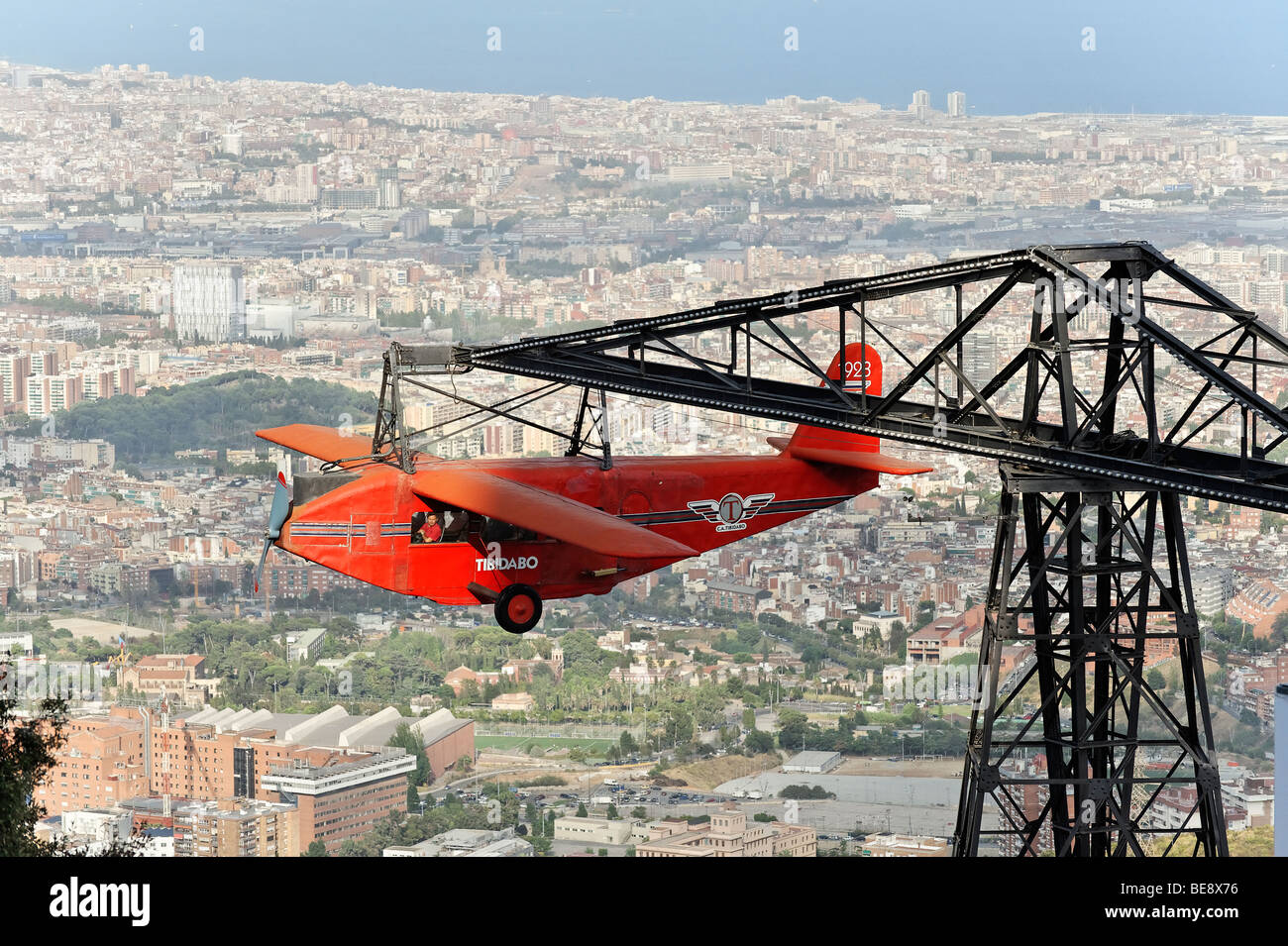 The nostalgic red plane ride simulator Avio in Tibidabo amusement park