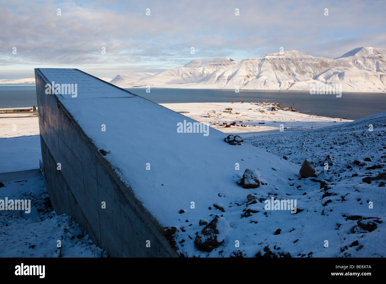 Svalbard Global Seed Vault or the Doomsday Vault, a repository for seeds inside a mountain in Spitsbergen, Norway. Stock Photo