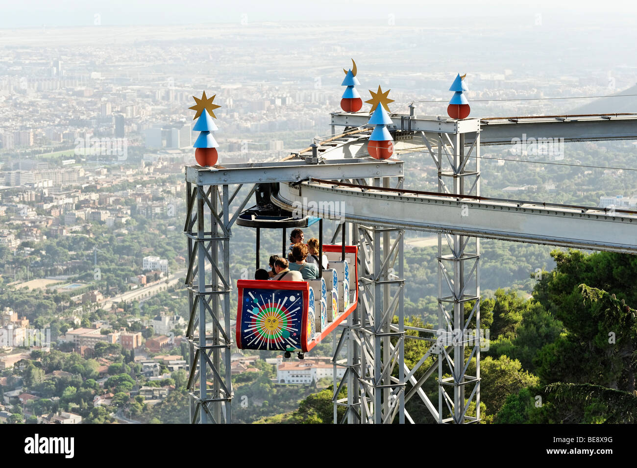 Fun fair ride in Tibidabo amusement park. Barcelona Spain. Stock Photo