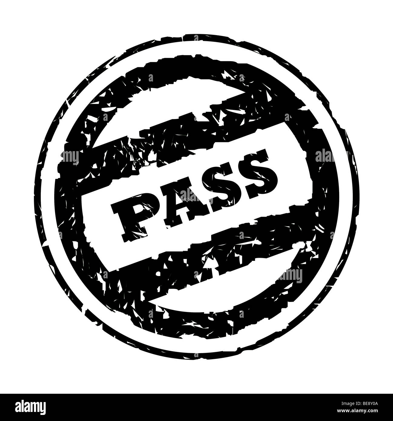 Used black business pass stamp, isolated on white background. Stock Photo