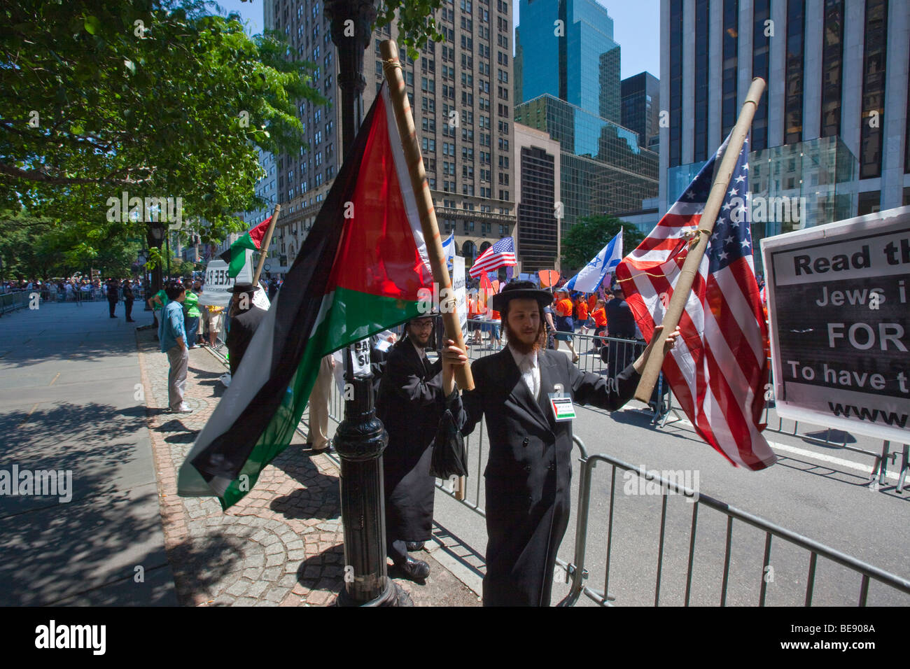 Hasidic Jewish Rabbis against Zionism at the Israel Parade in New York City Stock Photo