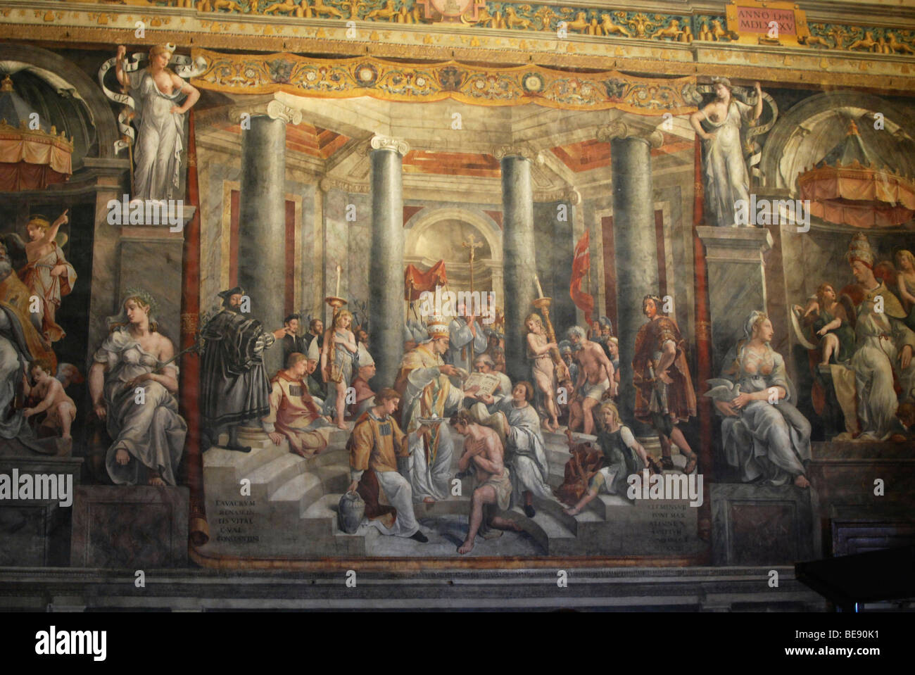 Painting Baptism of Constantine, Sala di Costantino, Vatican chambers, Vatican Museums, Old Town, Vatican City, Italy, Europe Stock Photo