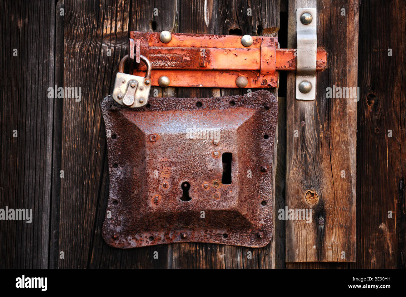 Old lock of a barn, Betzenstein, Upper Franconia, Bavaria, Germany, Europe Stock Photo