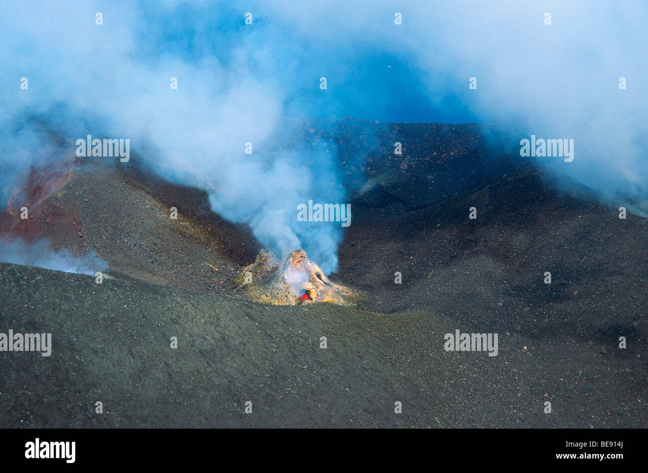 View of the active crater of the Stromboli vulcano, Aeolian Islands, Italy, Europe Stock Photo