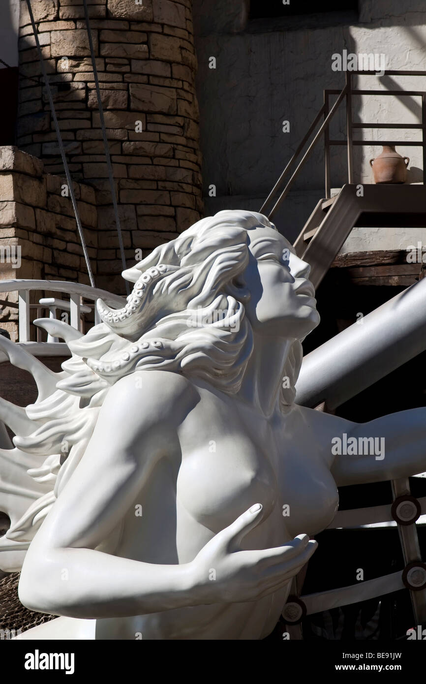 Figurehead at the bow of the pirate ship, Treasure Island Hotel on Las Vegas Blvd, Las Vegas, Nevada, USA Stock Photo