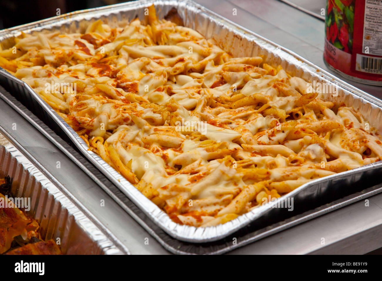 Tray of Pasta at the Feast of San Gennaro Festival in Little Italy in New York City Stock Photo