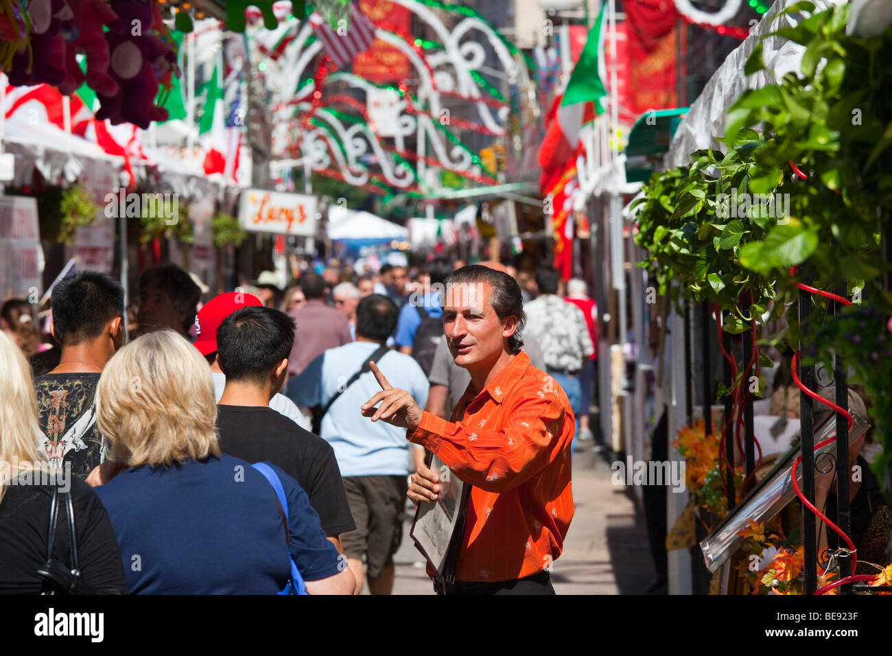 Selling his Restaurant at Feast of San Gennaro Festival in Little Itally in New York City Stock Photo