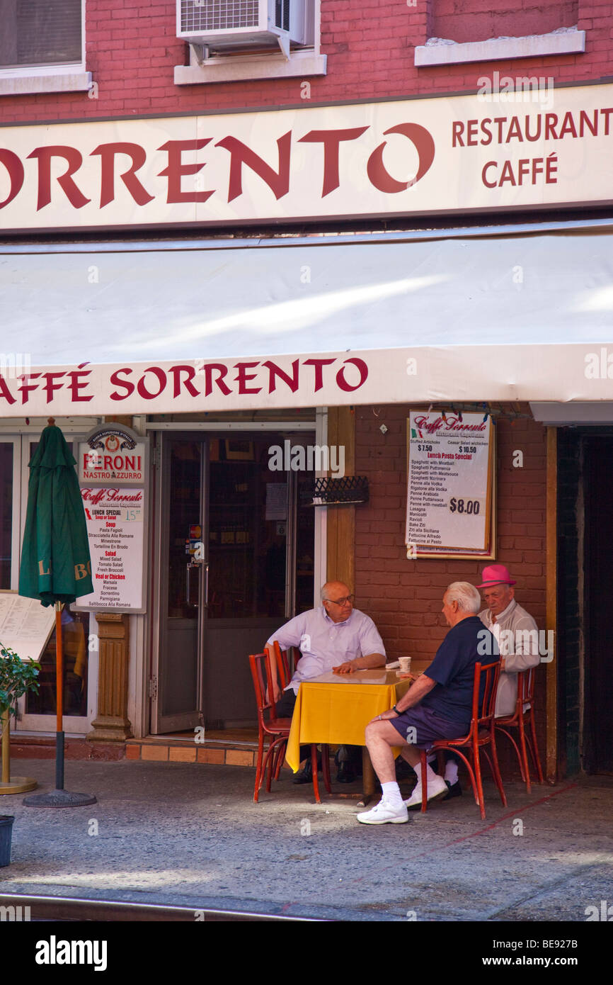 Italian Americans at Sorrento Caffe in Little Italy in Manhattan New York City Stock Photo
