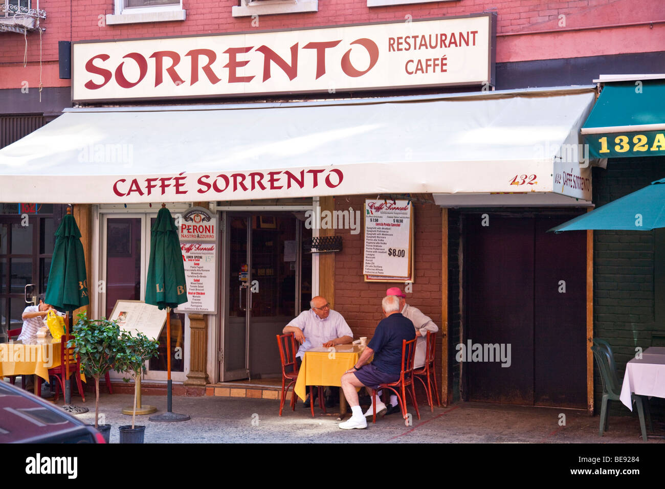Italian Americans at Sorrento Caffe in Little Italy in Manhattan New York City Stock Photo