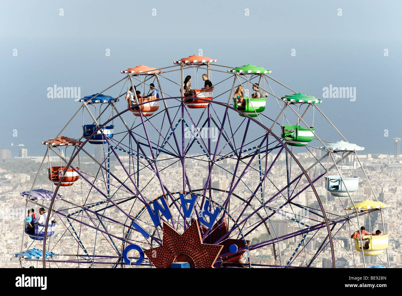 The Ferris Wheel Panoramico in Tibidabo amusement park. Barcelona Spain. Stock Photo