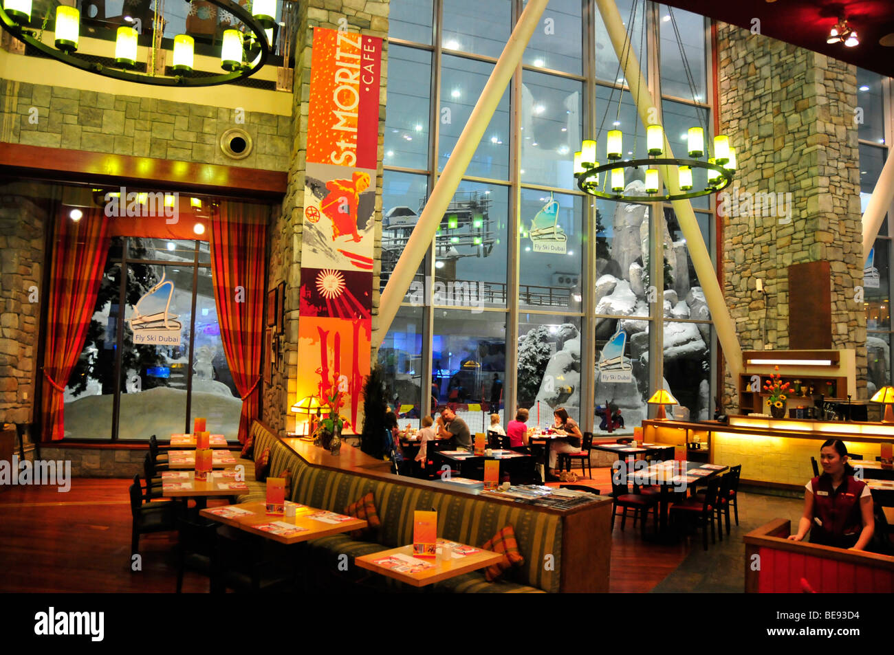 St. Moritz Café at the Ski Dubai indoor skiing hall in the Mall of the Emirates, Dubai, United Arab Emirates, Arabia, Middle Ea Stock Photo