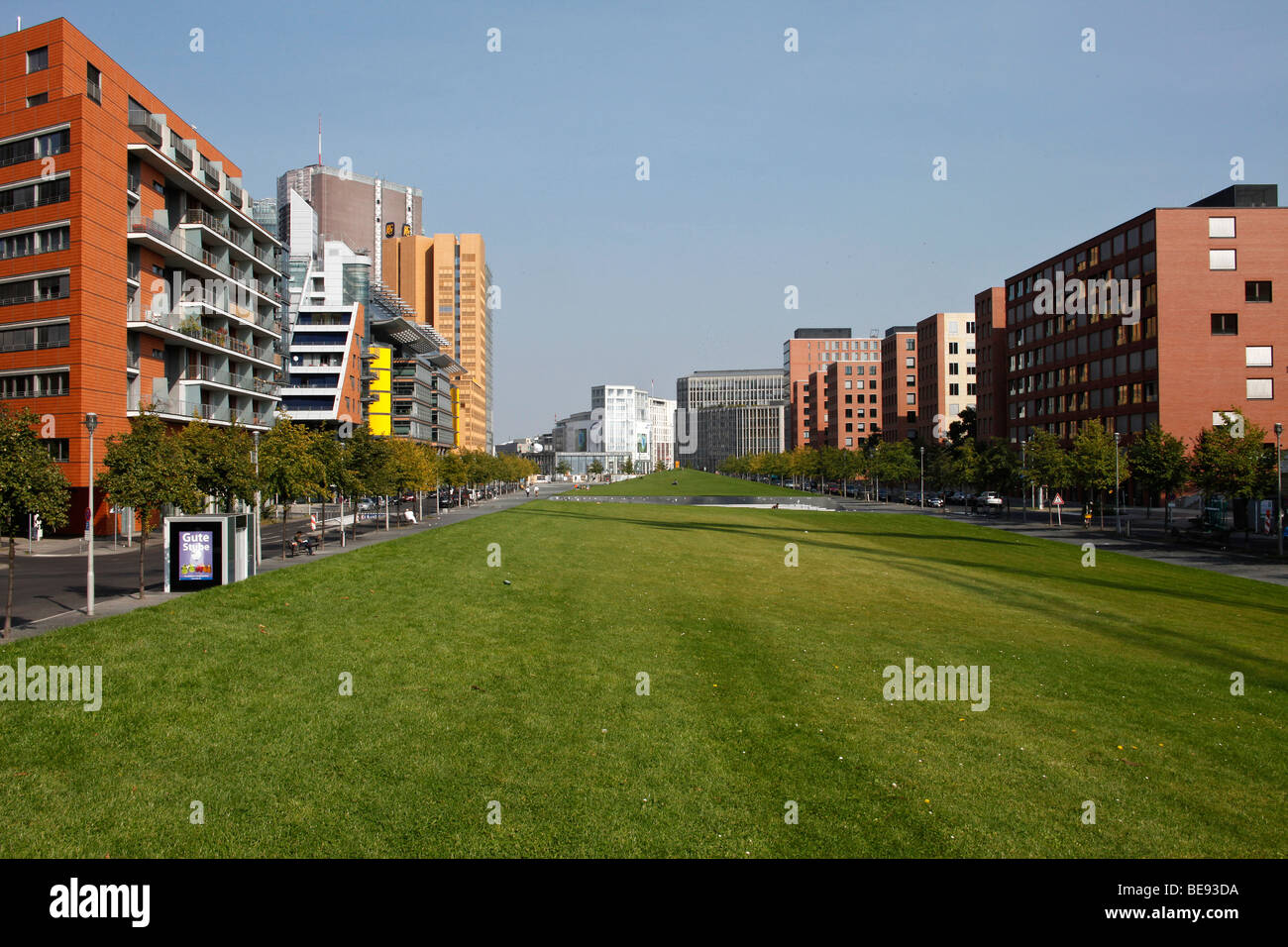The Linkstrasse road at Potsdamer Platz square with buildings of DaimlerChrysler, Berlin, Germany, Europe Stock Photo