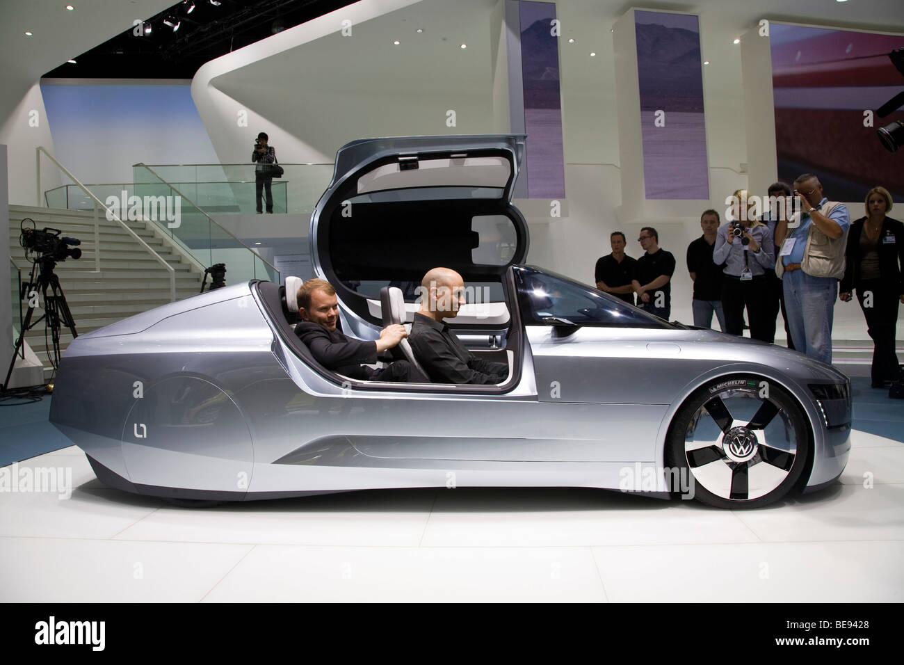 Volkswagen 170 mpg diesel hybrid two-seater L1. At a European motor show. Stock Photo