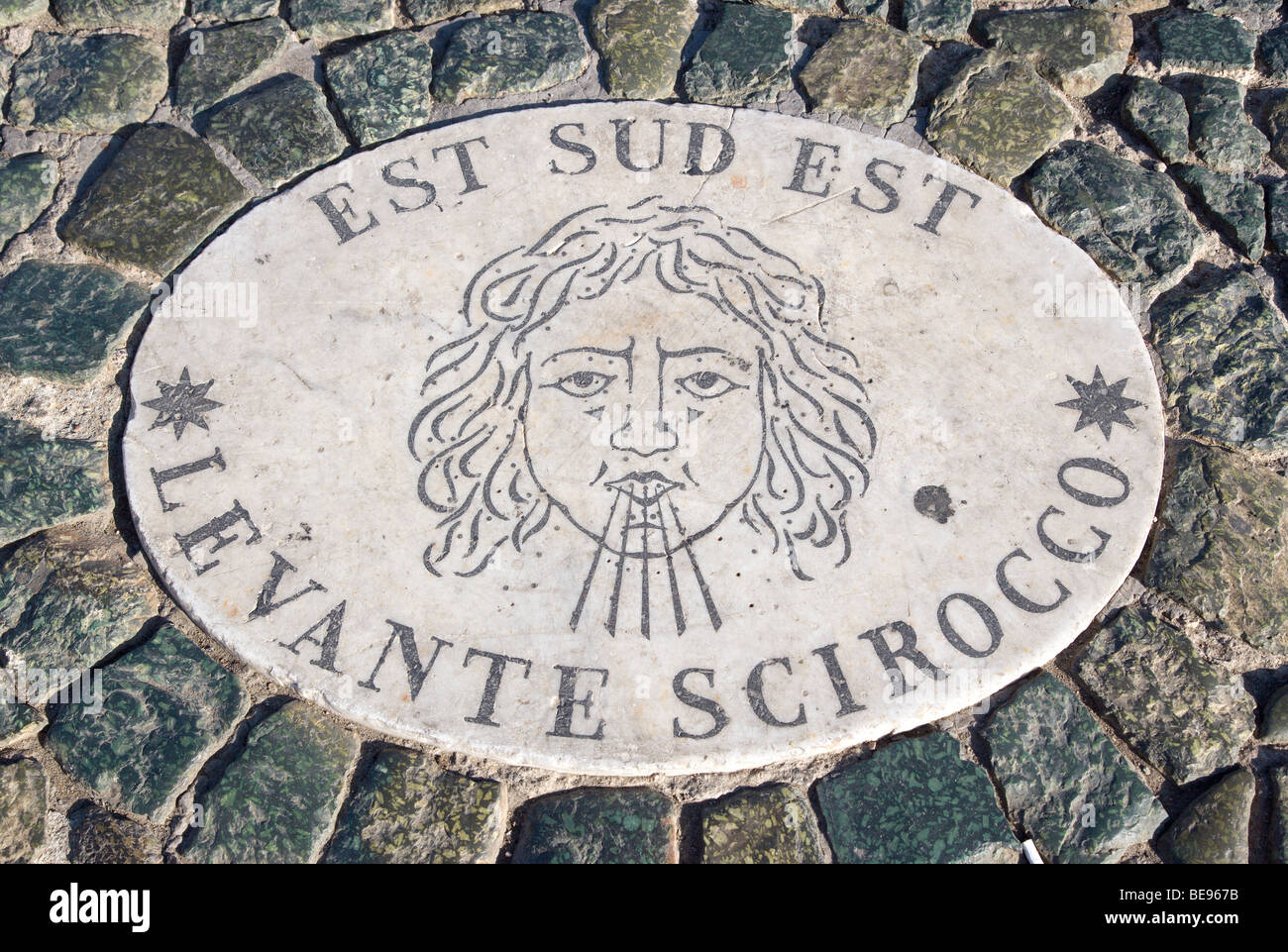 ITALY Lazio Rome Vatican City Plaque in pavement of Piazza San Pietro or St Peter's Square depicting the East South East winds Stock Photo