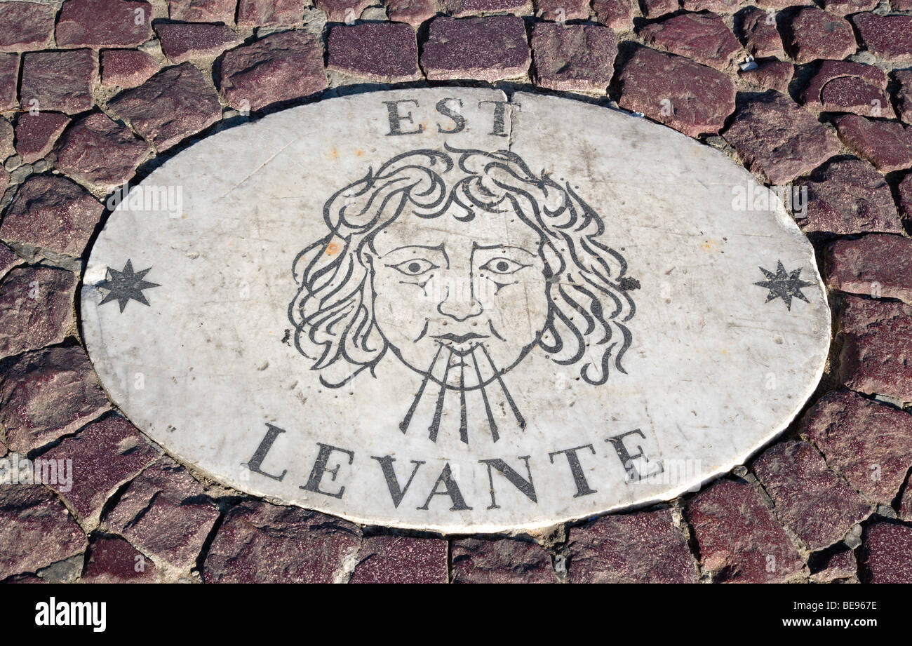 ITALY Lazio Rome Vatican City Plaque in pavement of Piazza San Pietro or St Peter's Square depicting the East wind the Levante Stock Photo