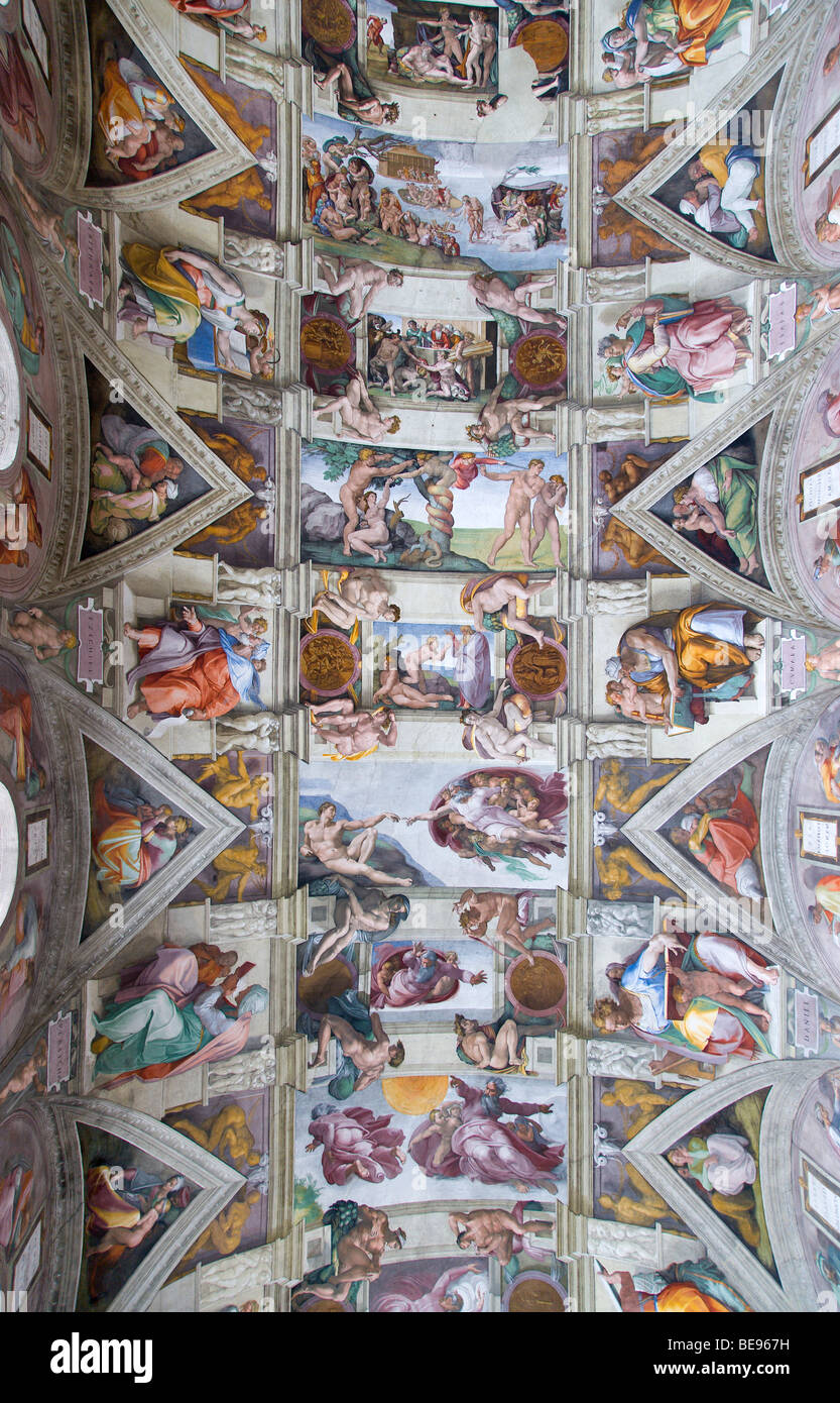 Italy Lazio Rome Vatican City The Sistine Chapel Ceiling Fresco By