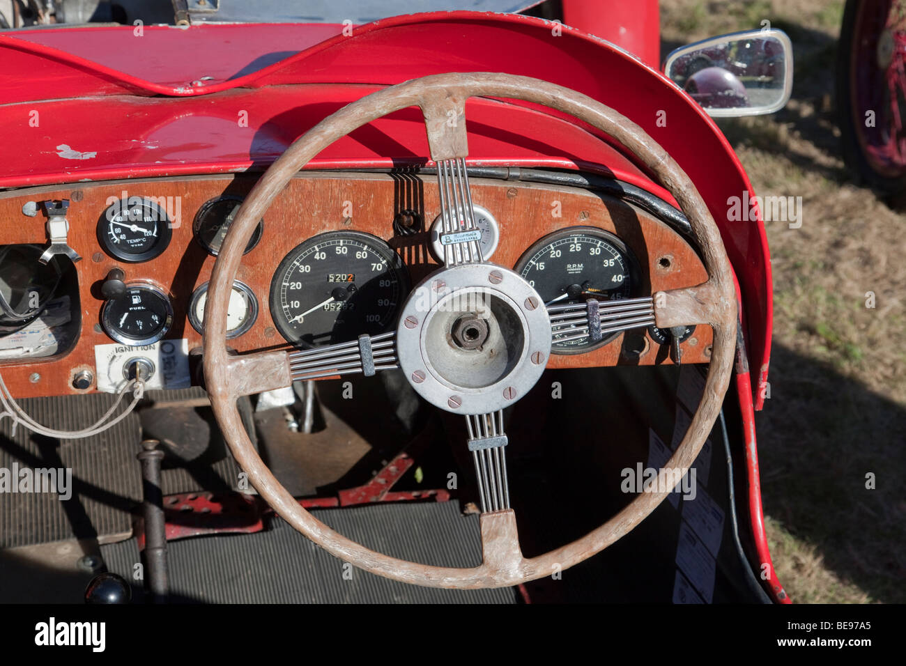 Steering wheel on vintage car Stock Photo Alamy