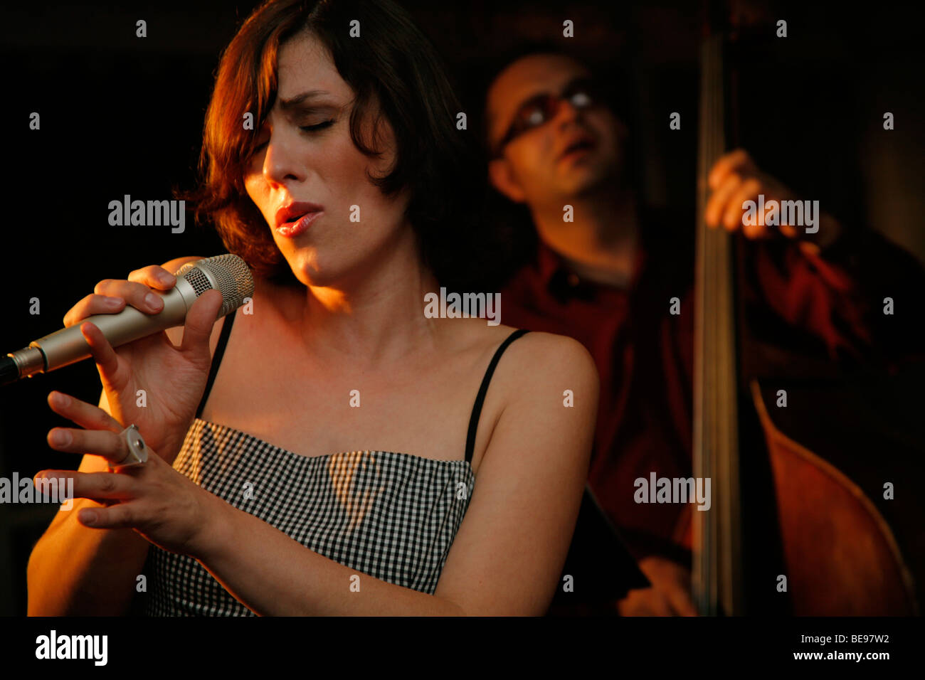 Jazz singer singing. Stock Photo