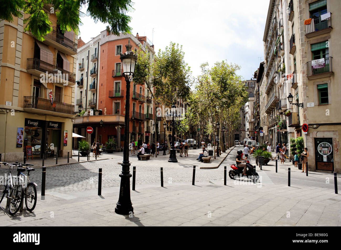 Old residential area of Passeig del Born. Neighborhood of Born. Central Barcelona. Spain Stock Photo