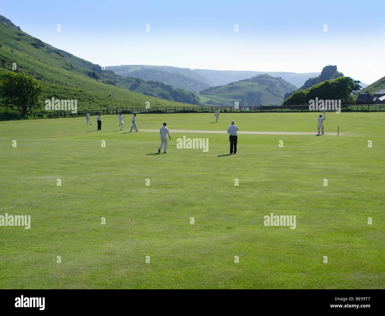 a cricket match at lynton cricket club in the valley of the rocks lynton devon Stock Photo