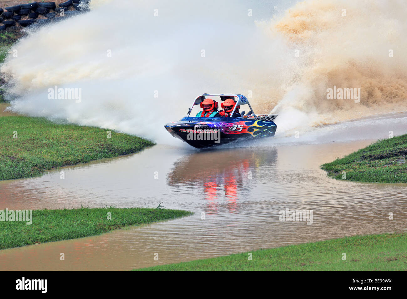Australian Jet Sprint Boat championship timed sprint runs on enclosed