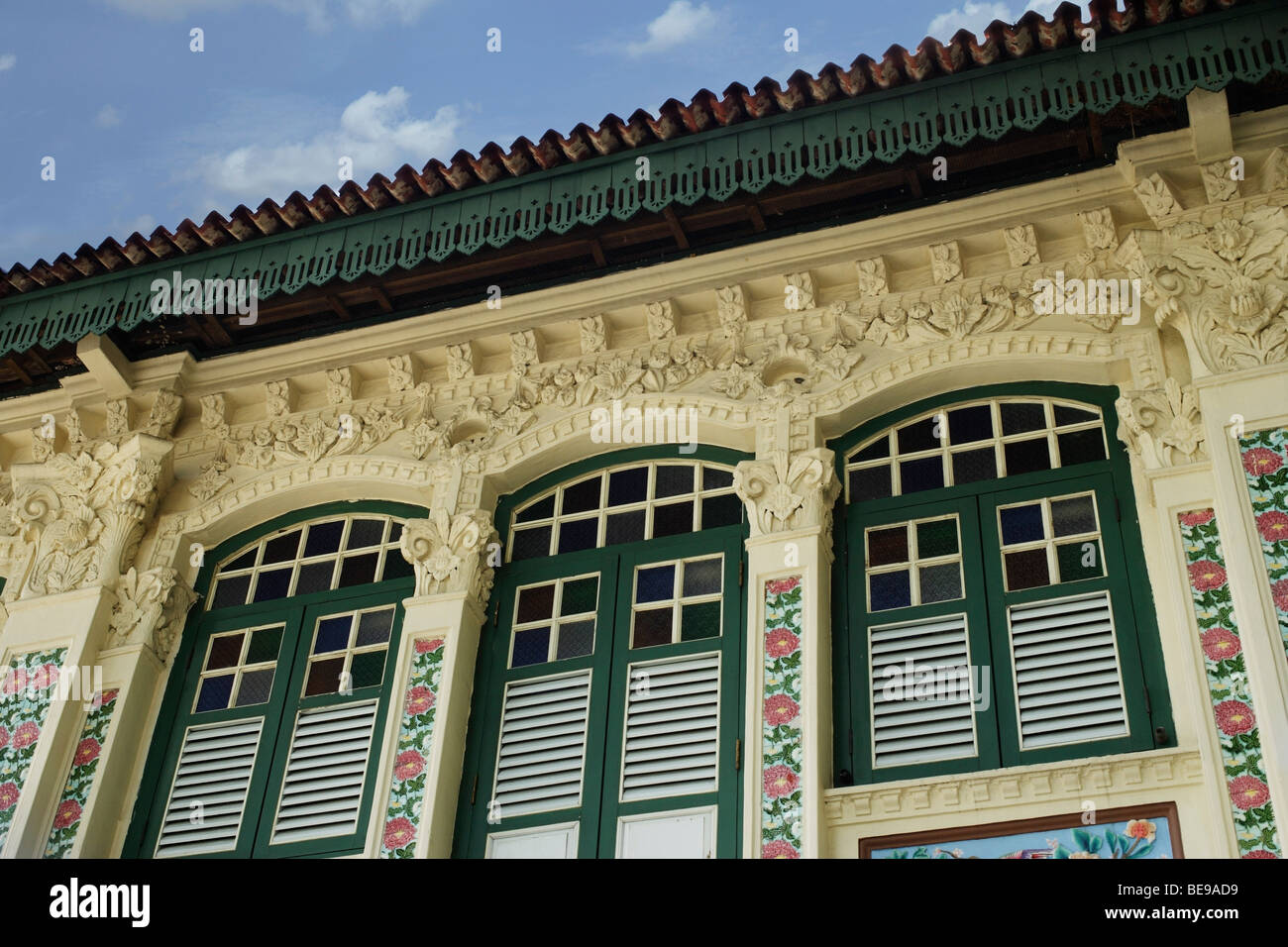 Top view of old Singapore shop house. Stock Photo