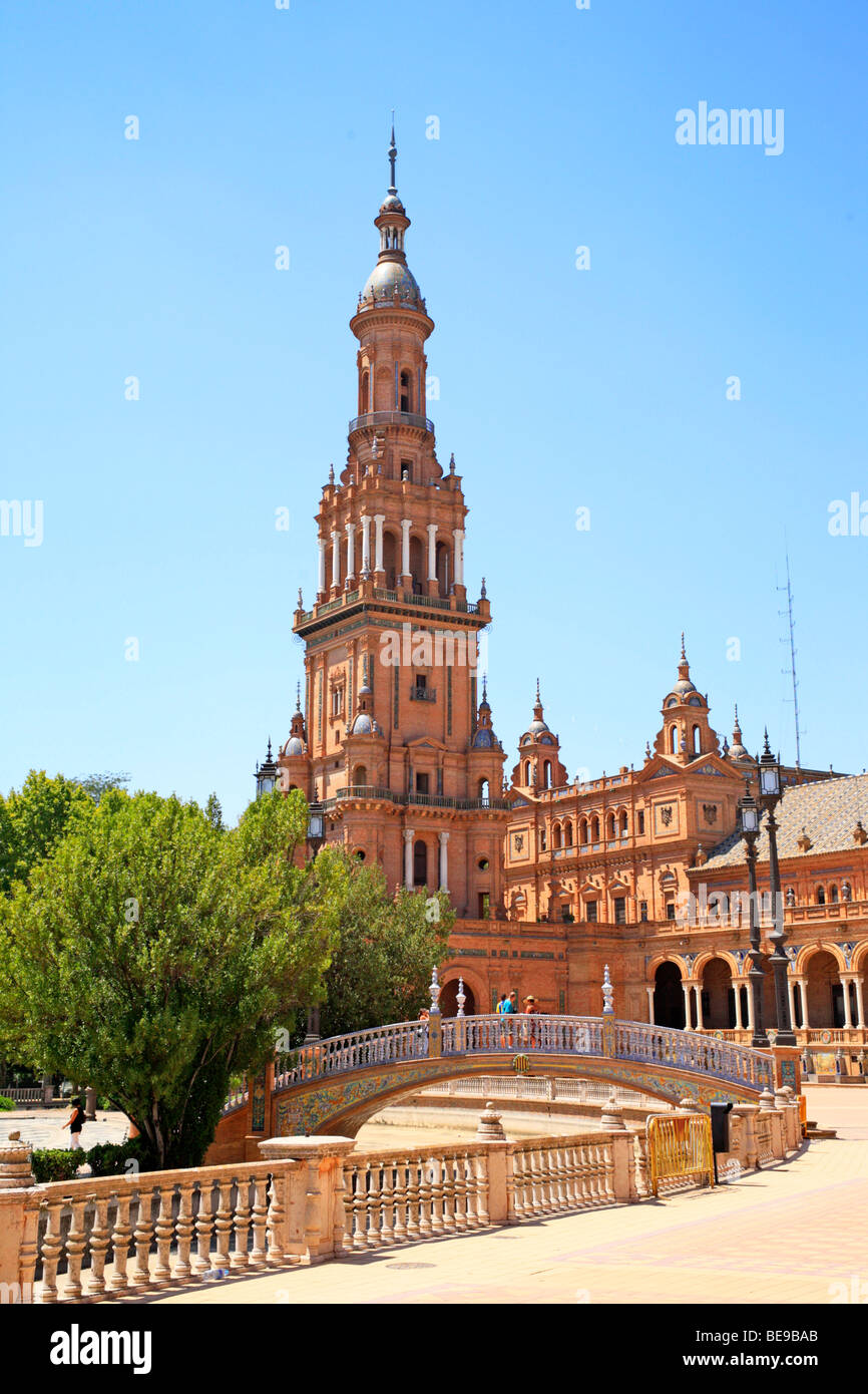 tower at Plaza de Espana, Seville, Andalusia, Spain Stock Photo