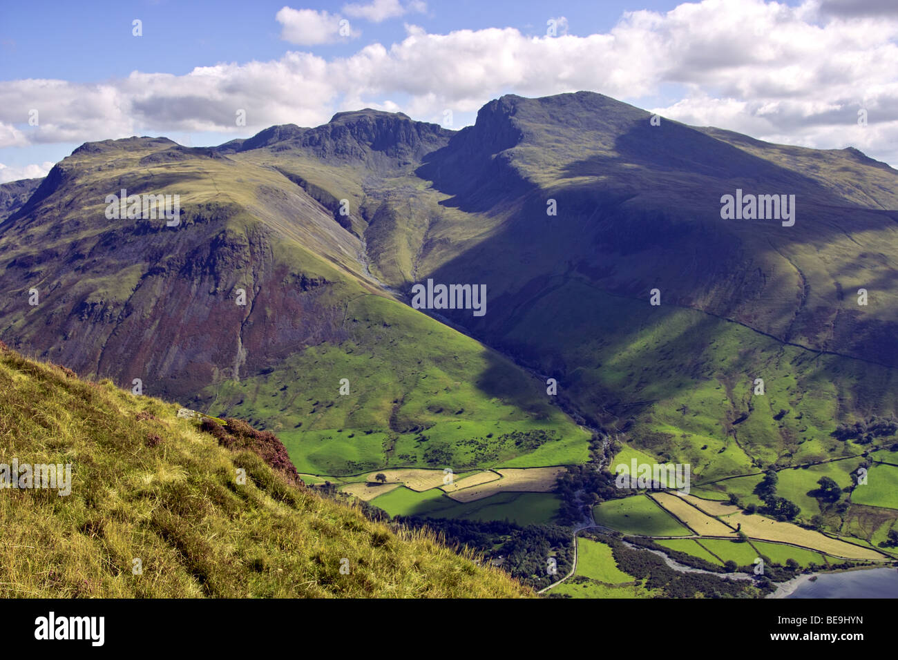 View of the Scafell Mountain Range near Wasdale in the Lake District, Cumbria. Stock Photo