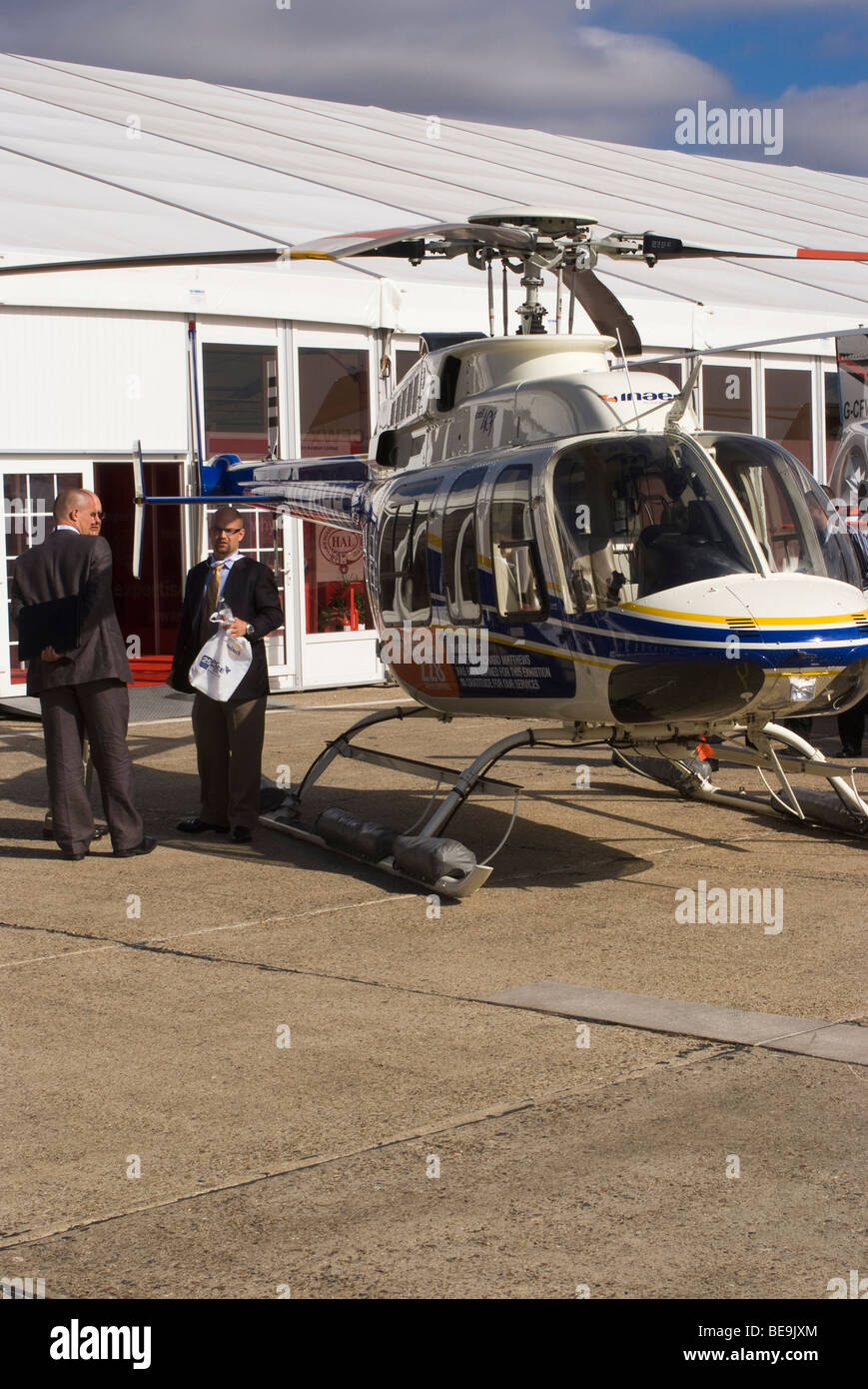 Bell Helicopters 407 Helicopter N120HH at Helitech Trade Show Duxford Aerodrome Cambridgeshire England United Kingdom UK Stock Photo
