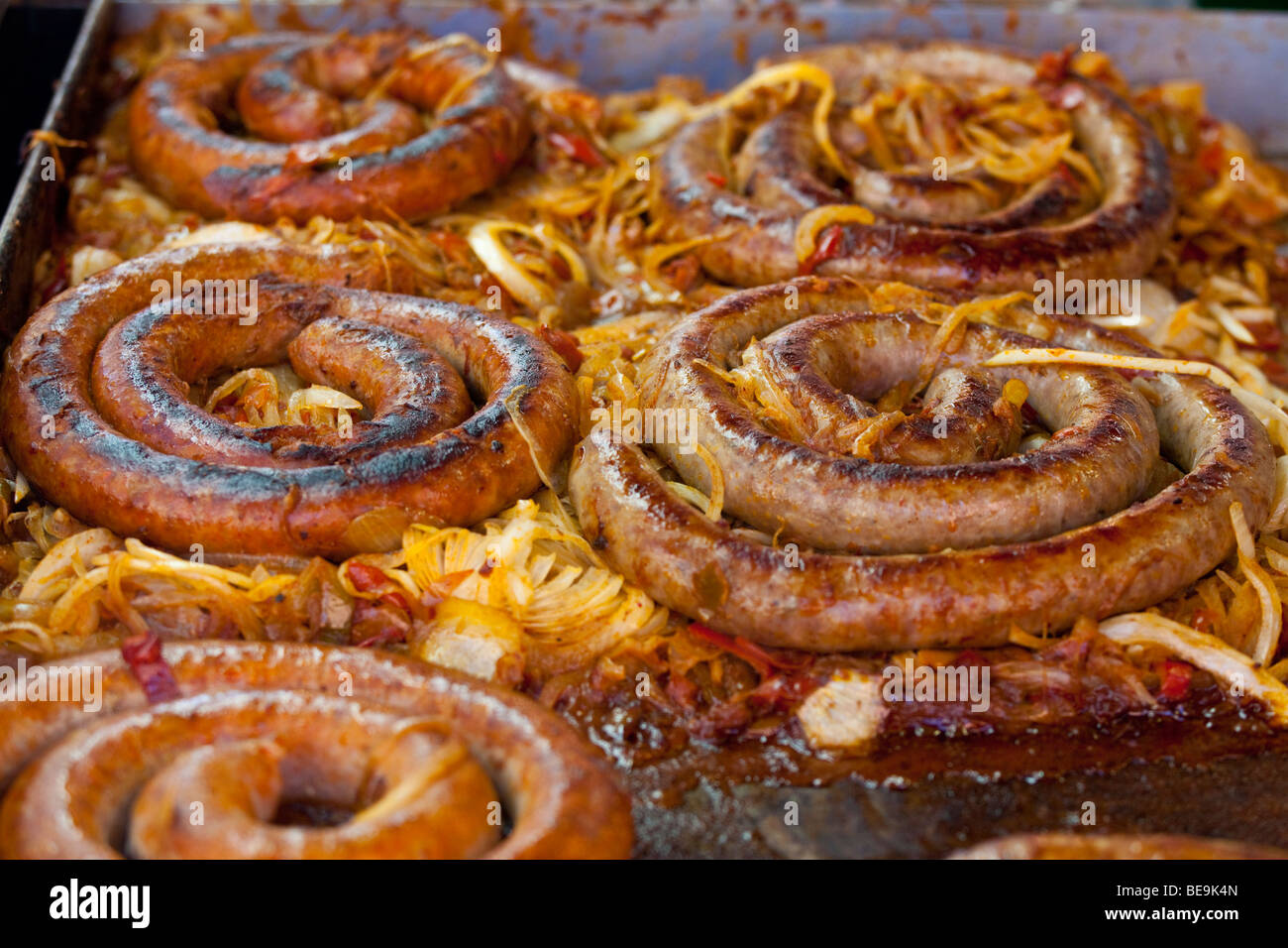 Spicy Italian Sausage at the Feast of San Gennaro Festival in Little Italy in New York City Stock Photo