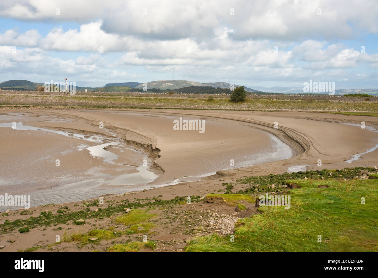 Sand, salt marsh and mud flats at Arnside on Morecambe Bay. Stock Photo