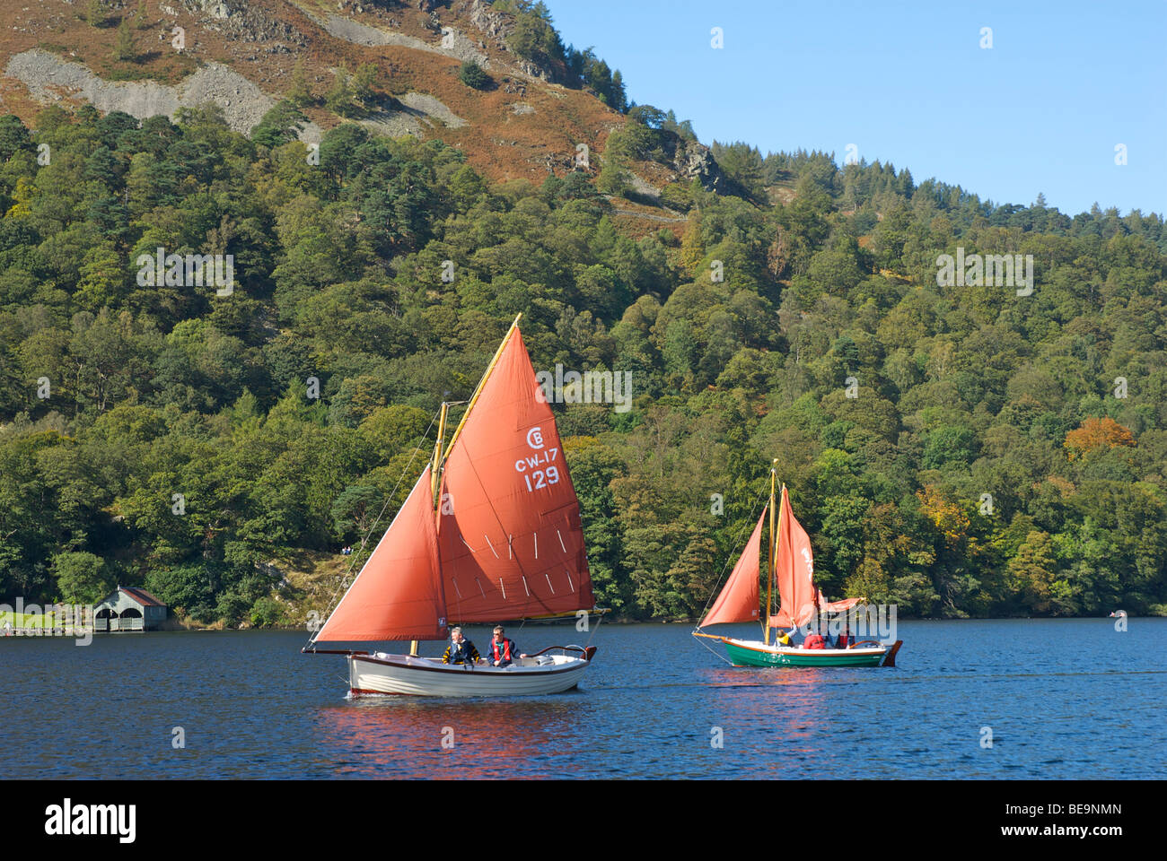 Sailing boats on Ullswater, Lake District National Park, Cumbria