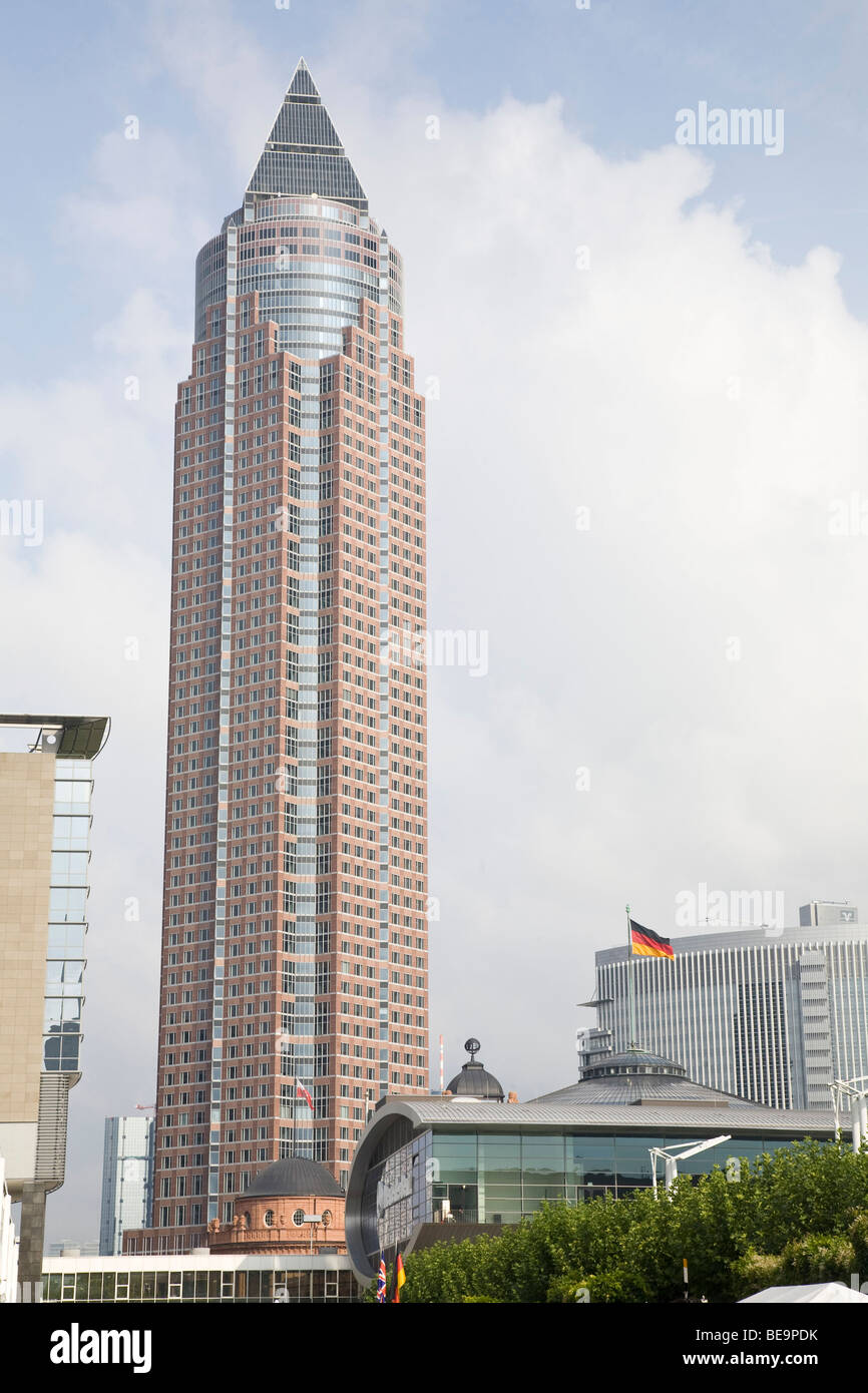 Frankfurt Messe MesseTurm Trade Fair Tower in the Messegelande complex Stock Photo