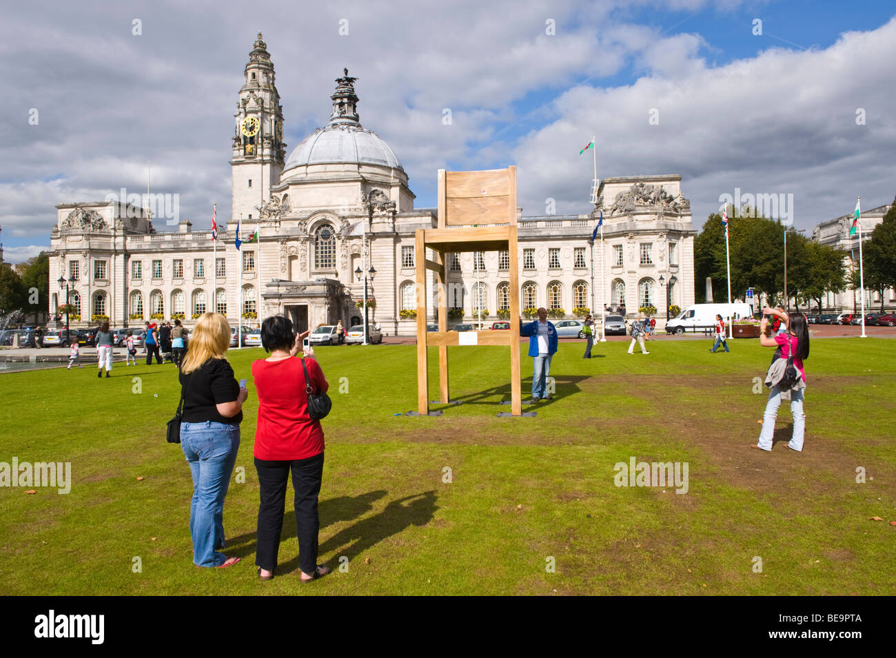 Giant chair on lawn outside City Hall to promote opening of new John