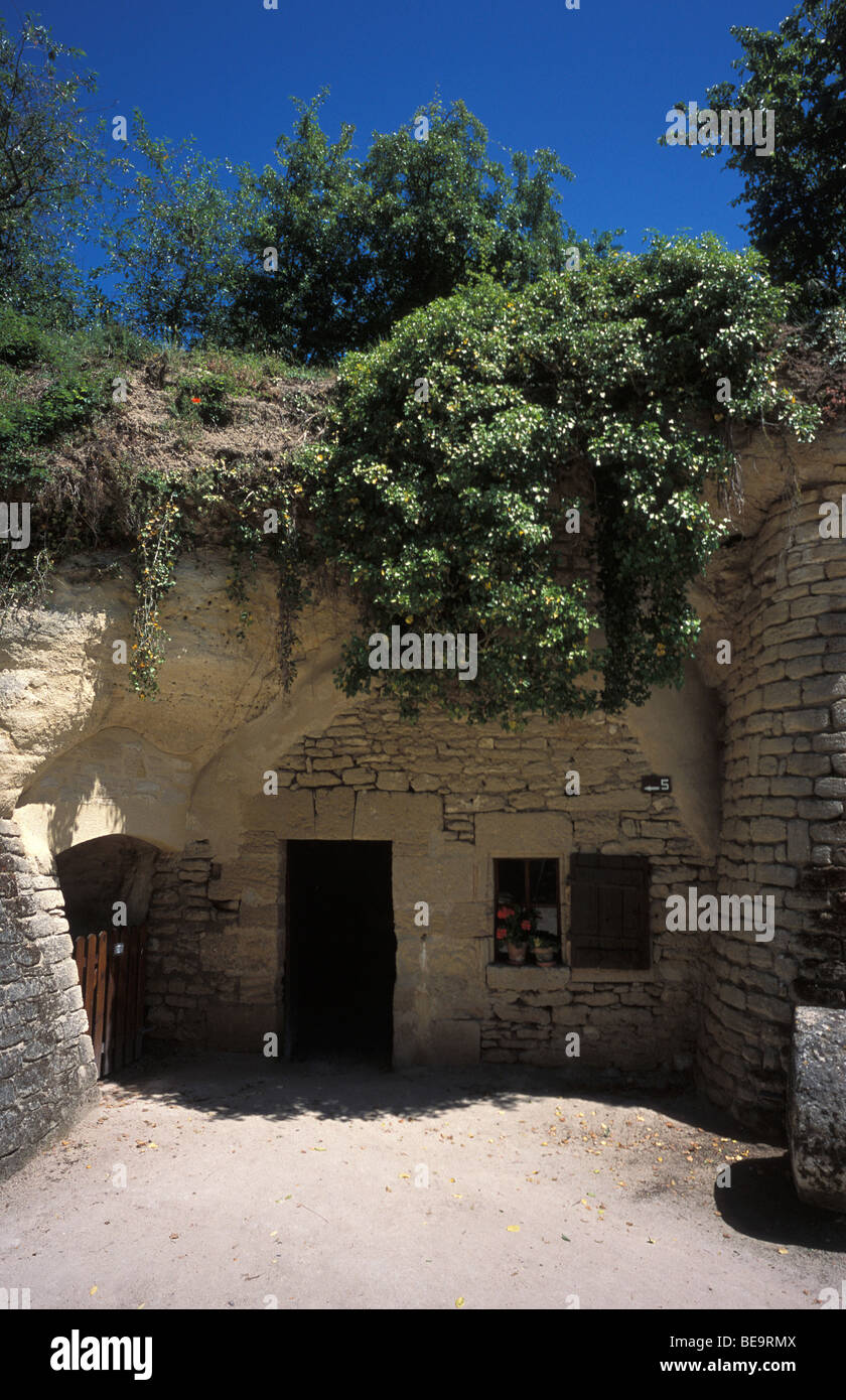 Troglodyte houses and farm at Rochemenier museum in the Loire Valley France Stock Photo