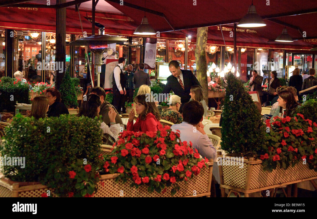 Restaurants on Champs Elysee in Paris, France Stock Photo