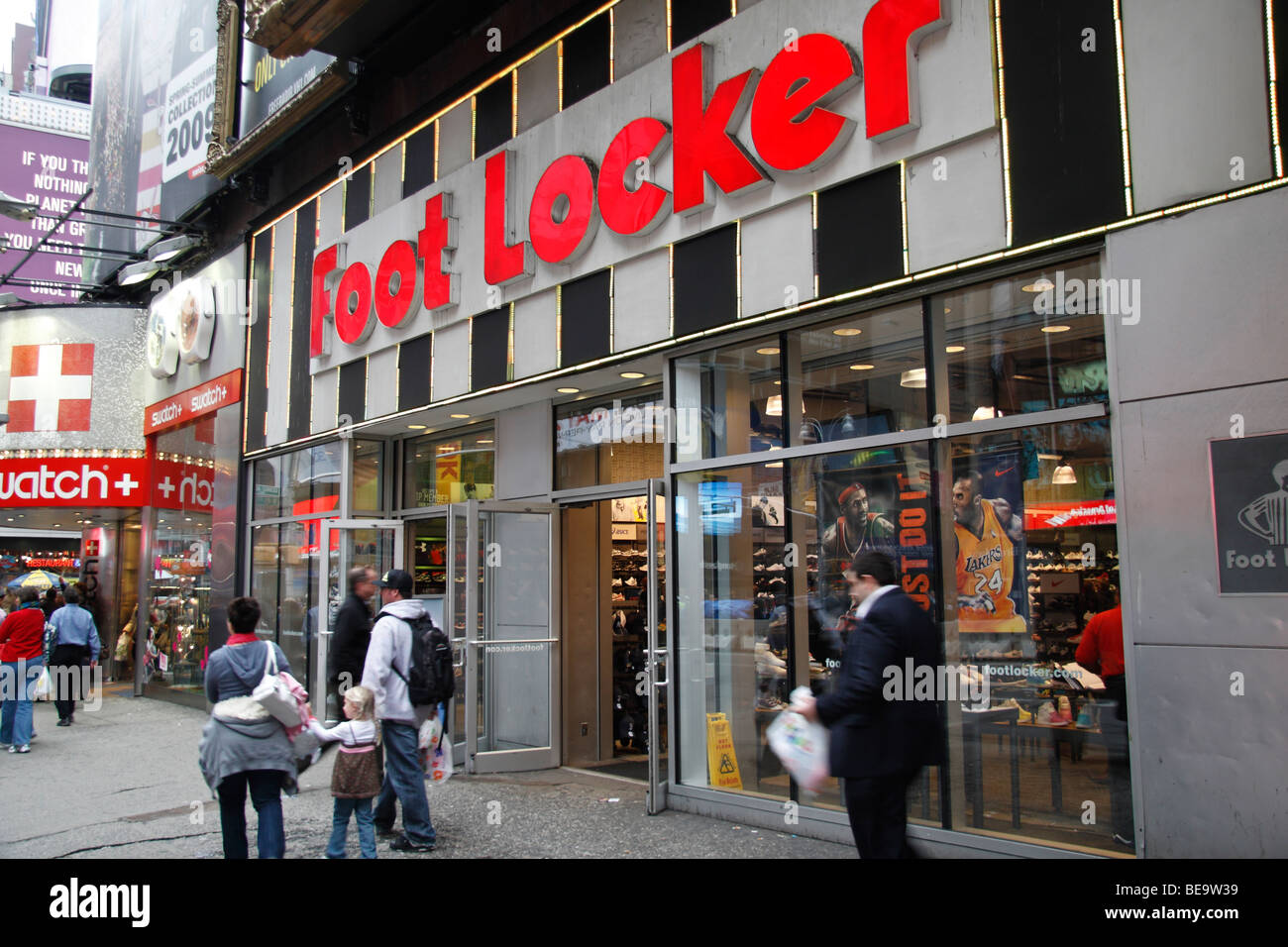 The store front of the Foot Locker Athletic clothing store on Broadway, New York. Stock Photo