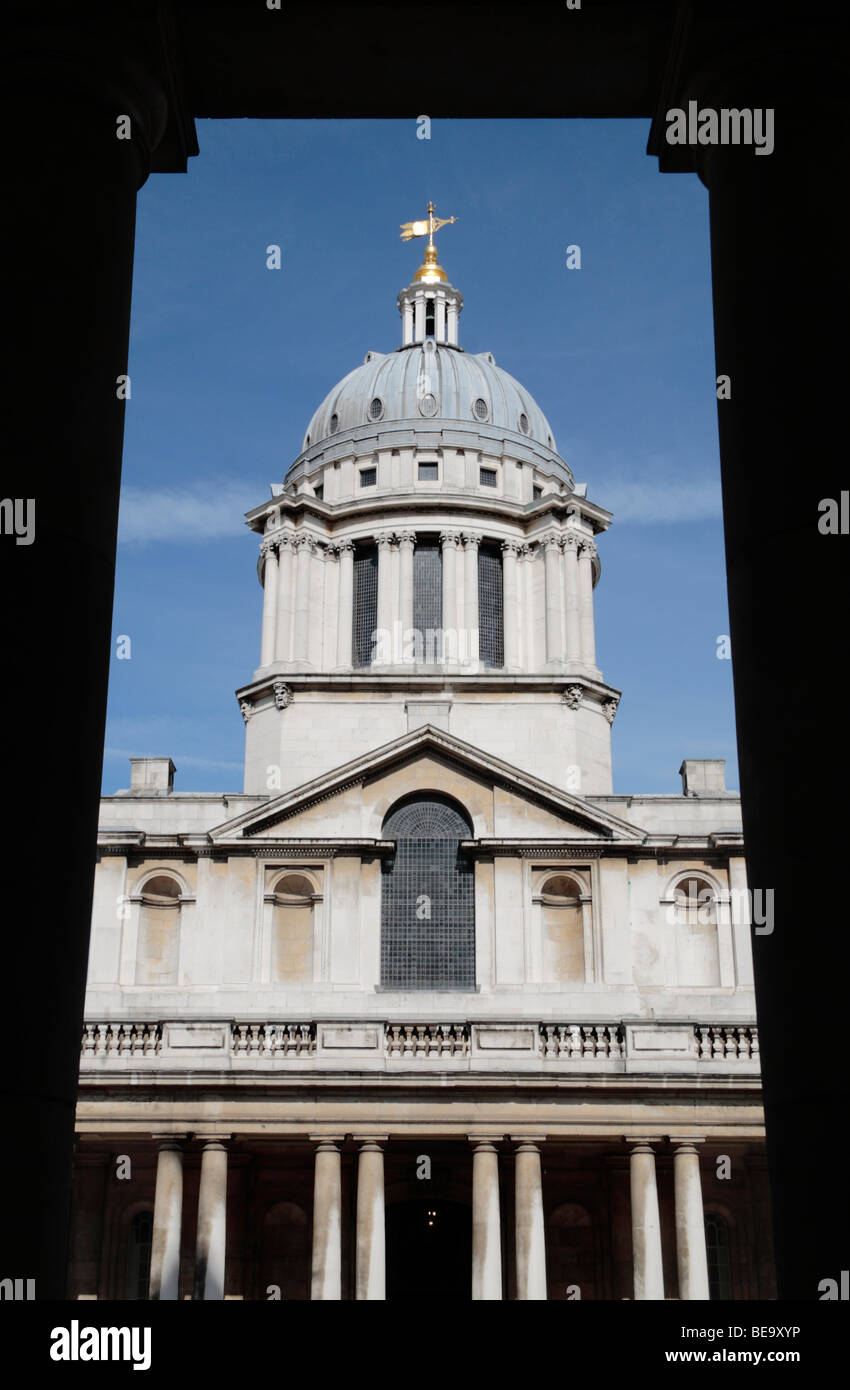 Framed, external view of the St Peter & St Paul Chapel, Queen Mary Court, Old Royal Naval College, Greenwich, London, UK. Stock Photo