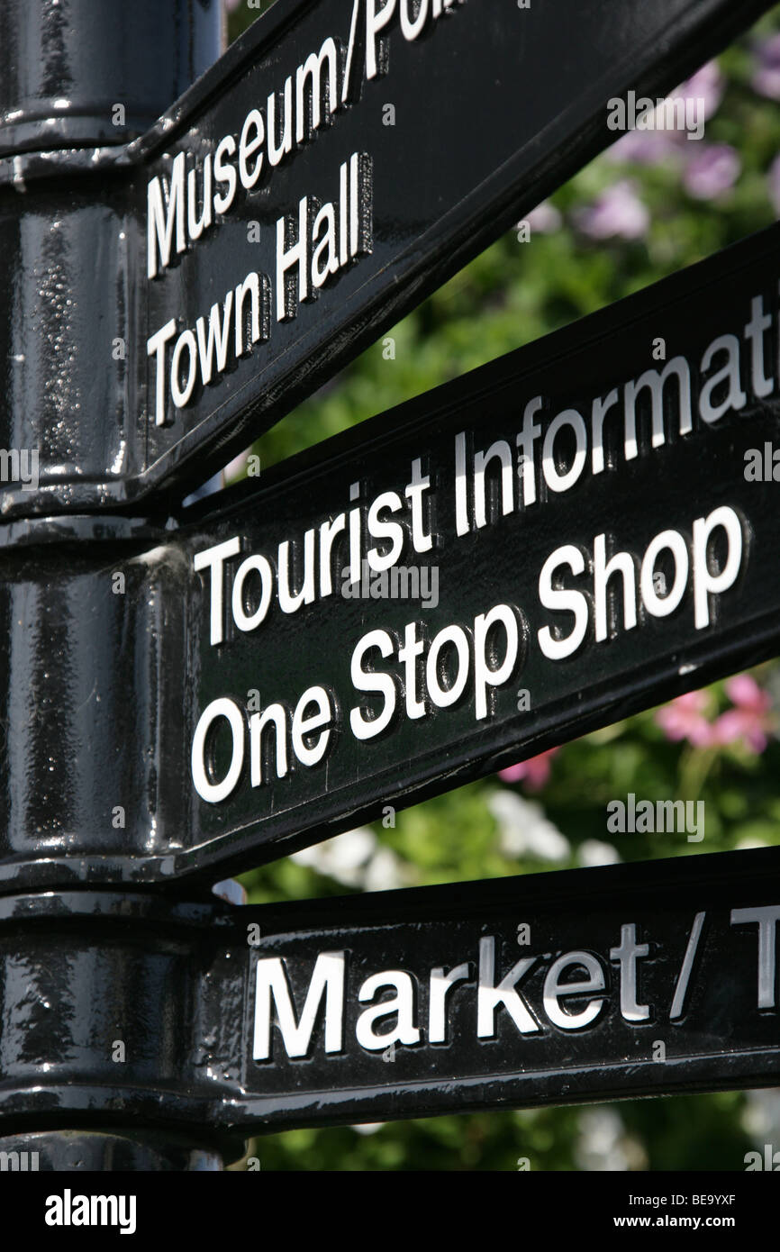 Town of Congleton, England. Close-up view of a visitor direction sign in Congleton Town Centre. Stock Photo